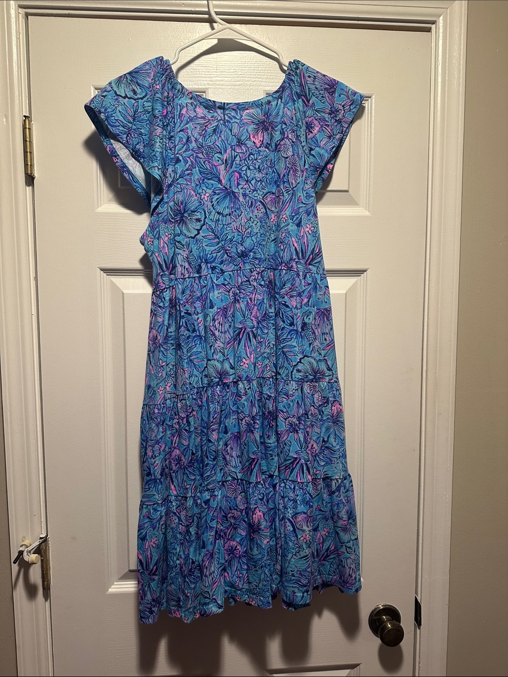 Lilly Pulitzer Blue Floral V-Neck Tiered Midi Dress - Picture 3 of 3